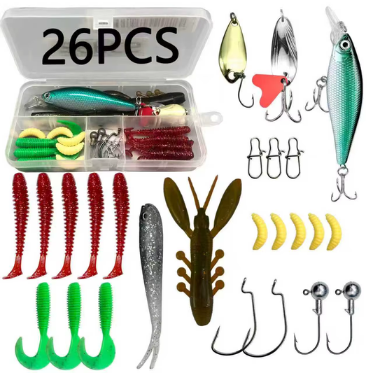 26/30/258/138/139Pcs Fishing Lures Set Soft Hard Baits Metal Jig Spoon Gear Layered for Bass Pike Crankbait Tackle Accessories