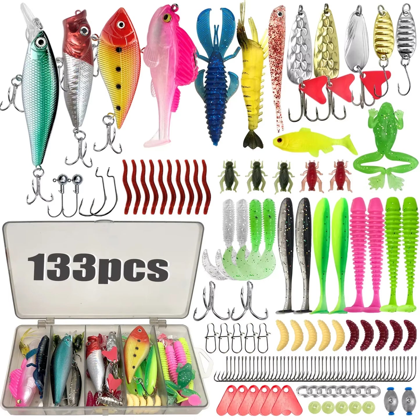 133/83Pcs Fishing Lures Kit for Topwater Bait Rigs Tackle Kit for Bass Trout Salmon Fishing Accessories