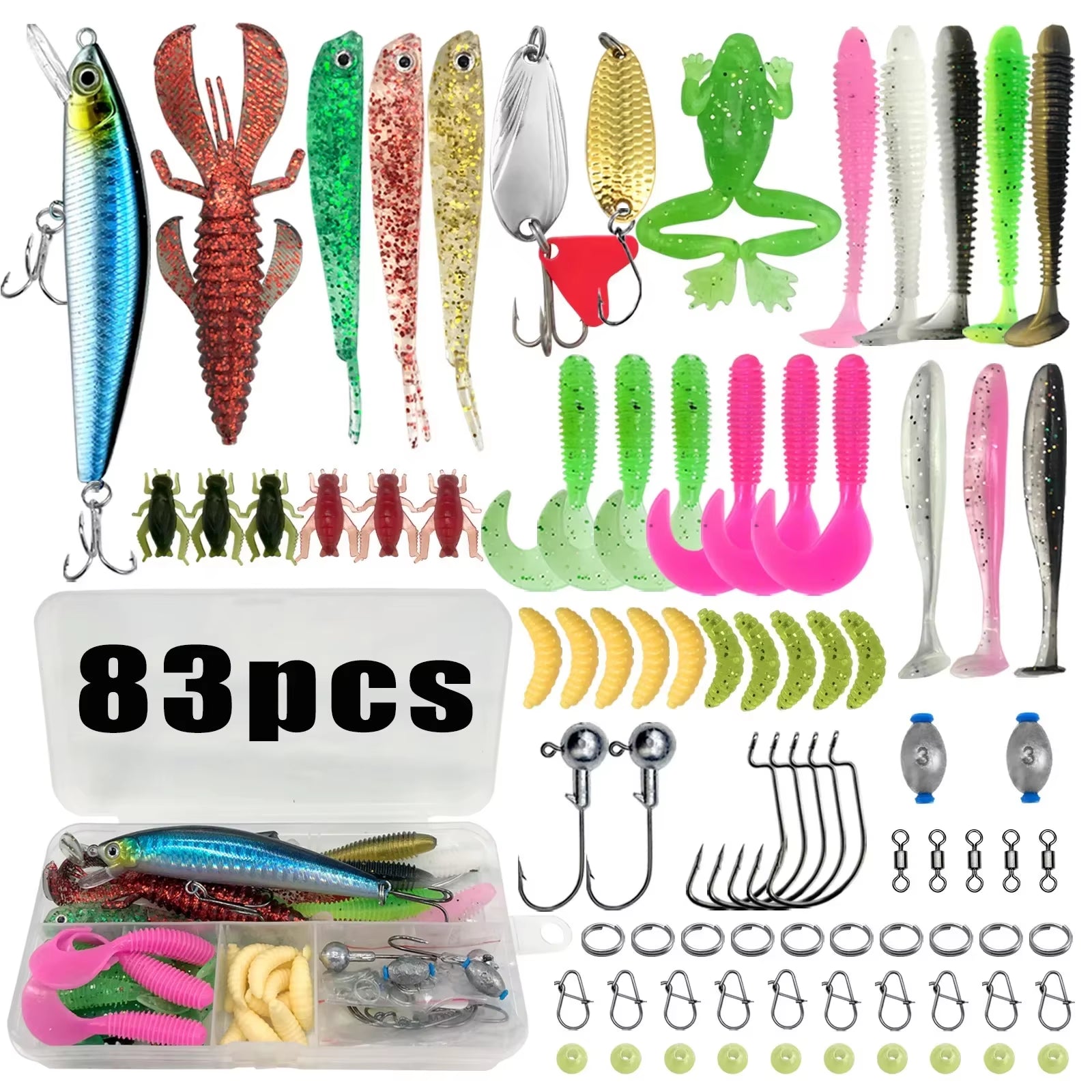 133/83Pcs Fishing Lures Kit for Topwater Bait Rigs Tackle Kit for Bass Trout Salmon Fishing Accessories